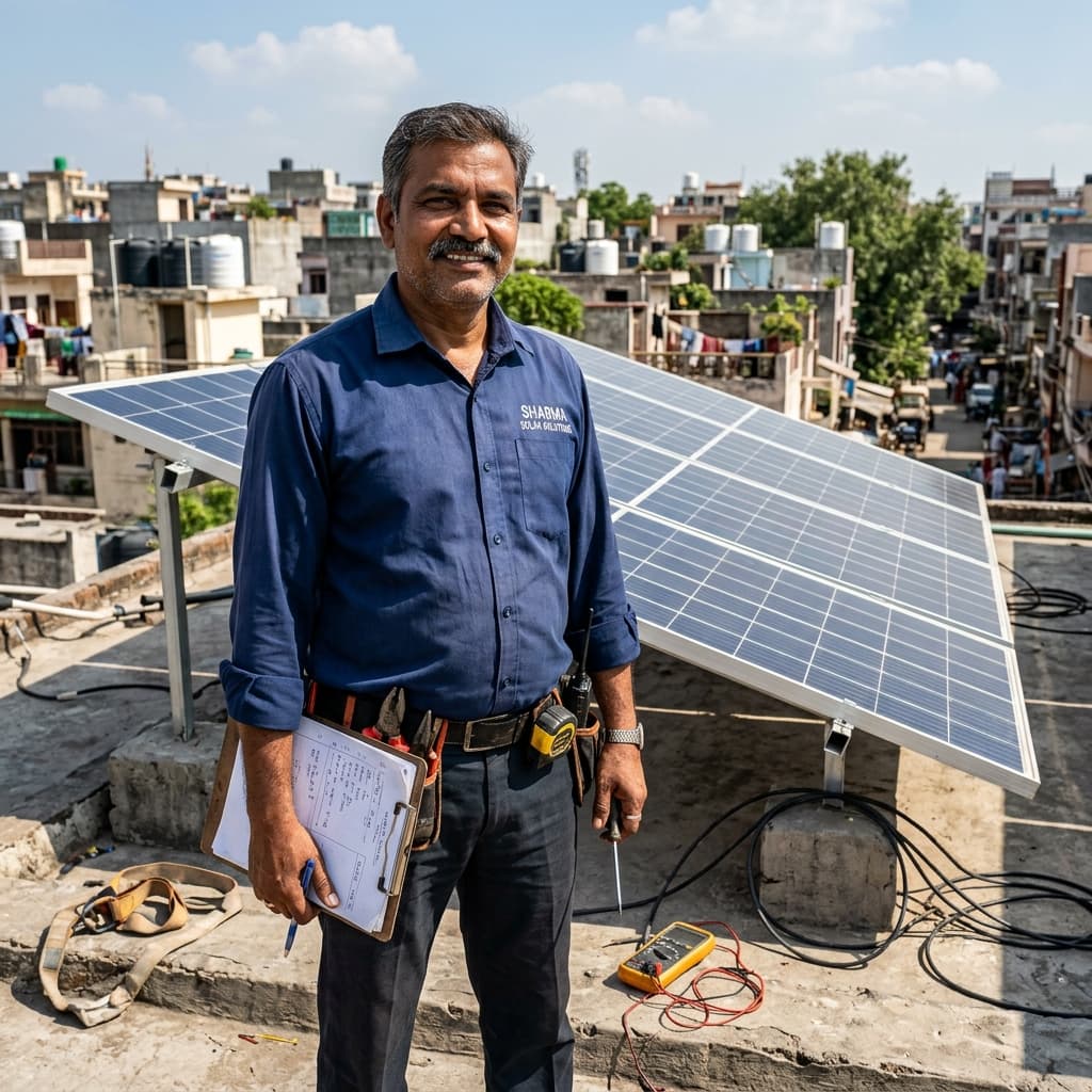 Indian Solar Partner Technician Rooftop Background